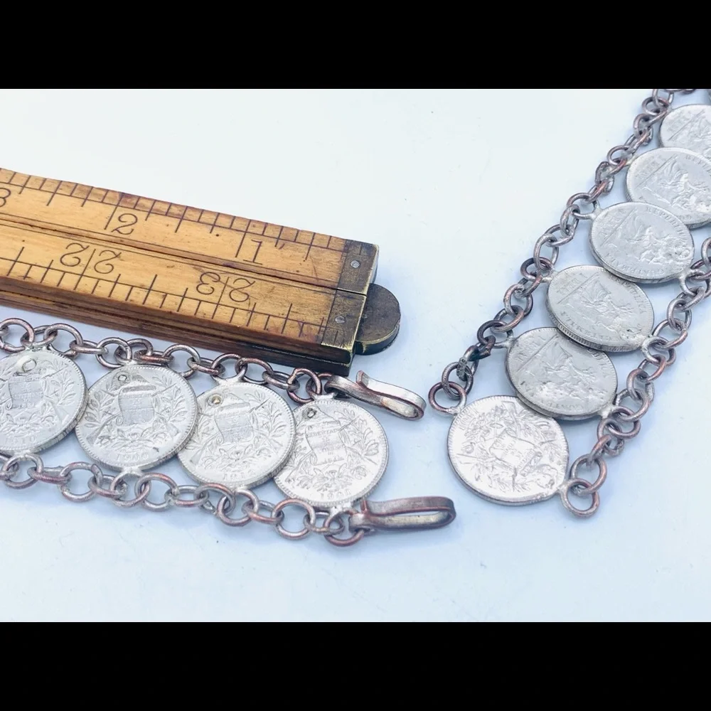 Vintage coin belt Guatemala 1900 - 1912 Real copper nickel 50 coins 37”